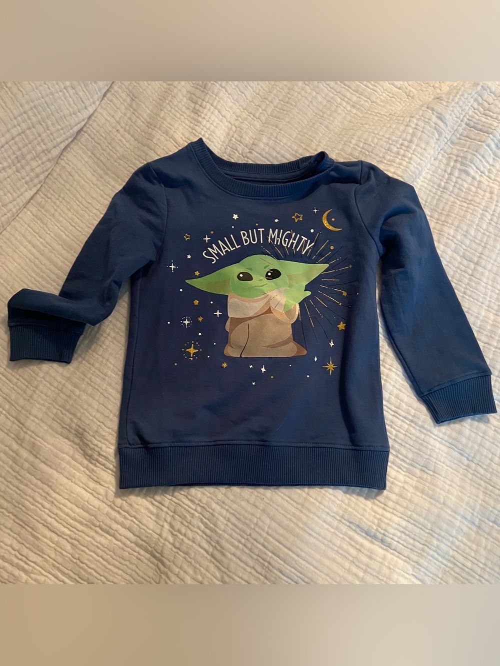 Star Wars Grogu "Small But Mighty" Blue Crewneck Pullover Sweatshirt 4T